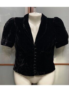 Alice Temperley Target Small Black Velvet Puff Sleeve Bolero Jacket Button Up
